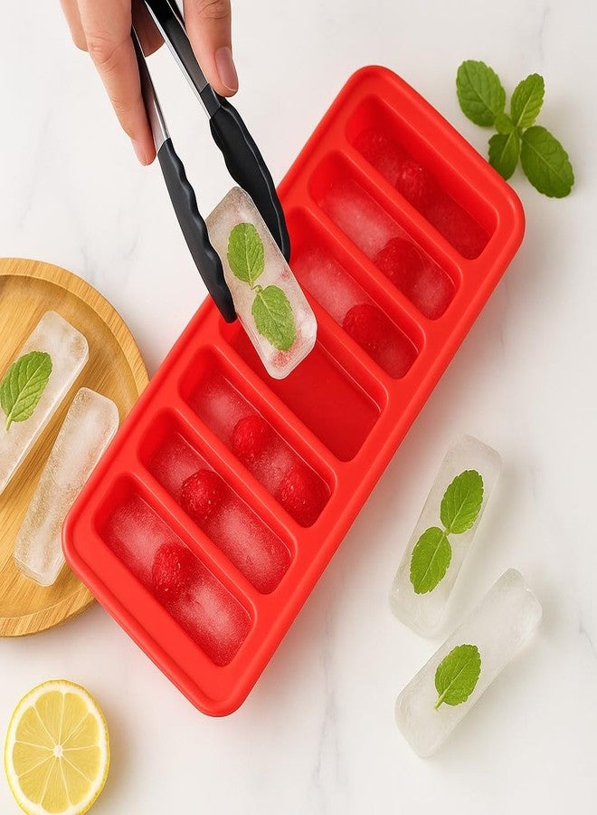 أدوات فرنسية قالب مكعبات ثلج متعدد الاستخدامات من فرينشوير، عبوة من قطعة واحدة، مصنوع من السيليكون، أشكال مستطيلة صغيرة، قالب ذو 10 تجاويف للفريزر، الكوكتيل، الويسكي، القهوة، عصير الفاكهة (10 × 26 × 2 سم، أحمر) - Image 1